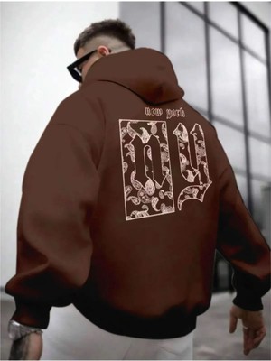 Erkek Kahve  Ny Life  Baskılı Sweatshirt