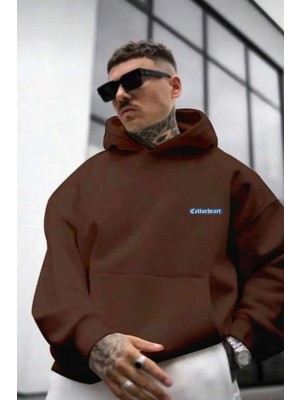 Erkek  Kahverengi Oversize Cellorheart Baskılı Sweatshirt