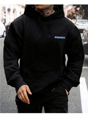 Erkek Siyah  Oversize Cellorheart Baskılı Sweatshirt