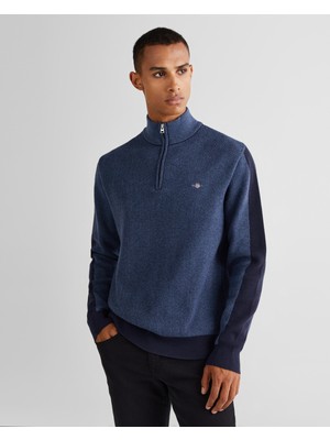 Gant Erkek Lacivert Relaxed Fit Yarım Fermuarlı Logolu Kazak 8924352T.410