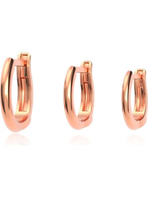 İndigo Takı 3 Boy Sade Halka Kombin Rose Gümüş Küpe