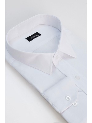 Erkek Big Size Büyük Beden Pamuklu Kolay Ütü Armürlü Beyaz Gömlek