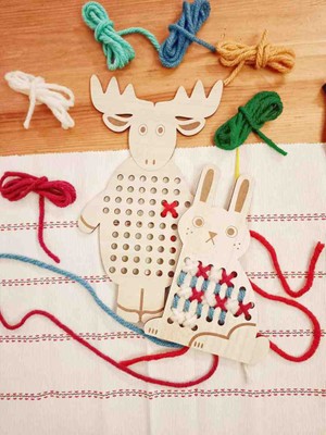 Kabajur Eğitici Geliştirici Geyik ve Tavşan Ikili Kanaviçe Seti , Montessori Eğlenceli Oyuncak