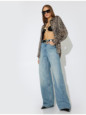 Koton x Zeynep Bastık - Geniş Paça Oversize Kot Pantolon Düğmeli Cep Detaylı - Wide Leg Jeans