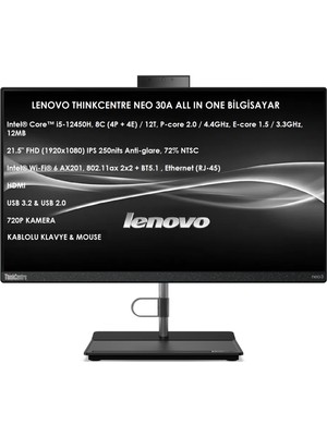 Lenovo Thinkcentre Neo 30A 22 Intel Core I5 12450H 8gb 256GB SSD 21.5" Fhd Windows 11 Pro All In One Tümleşik Bilgisayar 12B3008ETR W5