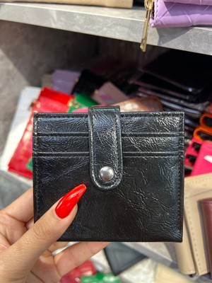 Zeyzey Butik Lola Kartlık Detaylı Mini Siyah Cüzdan