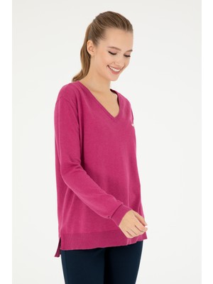 U.S. Polo Assn. Kadın Fuşya V Yaka Basic Kazak 50293543-VR252