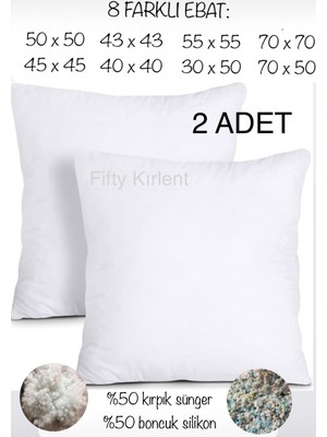 Fifty Home 2 Adet Kırlent Iç Yastık - 8 Farklı Ebat - Dolgusu 50% Boncuk Silikon/50% Kırpık Sünger