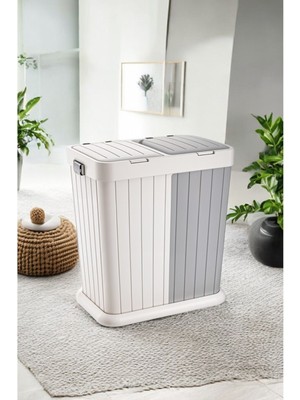 Milenay 20-49 L Iki Bölmeli Otomatik Kapak Kirli Çamaşır Sepeti Gri 80 X 130 Plastik Type 0