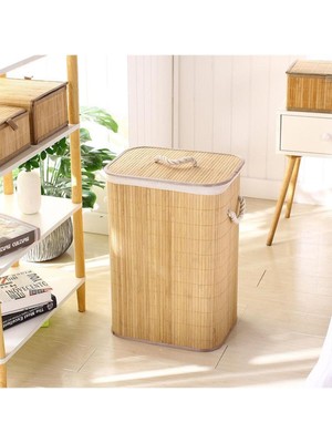 Akkoyunlu Home Bambu Hasır Çamaşır Sepeti Kare Kirli Çamaşır Sepeti Ipli Naturel Doğal Hasır 20 L Type 0 40 X 30 B