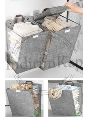 Gri Asılabilen Çamaşır Sepeti Düzenleyici Duvara Asılabilen Kıyafet ve Oyuncak Sepeti Kirli Sepet 1