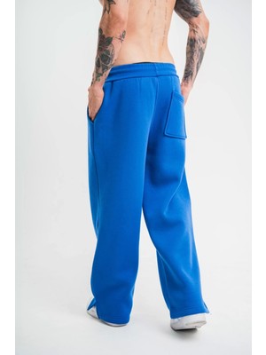 Unisex Boru Paça Baggy Eşofman Pantalon - Mavi