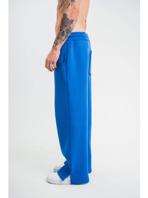 Unisex Boru Paça Baggy Eşofman Pantalon - Mavi