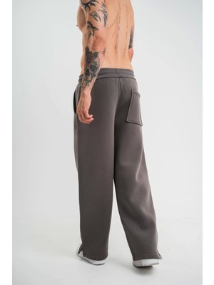 Unisex Boru Paça Baggy Eşofman Pantalon - Füme