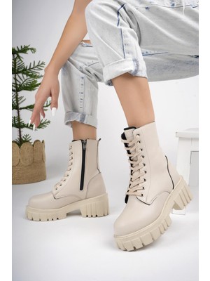 Muggo Just  Kalın Taban Fermuarlı Bağcıklı Kadın Postal Bot