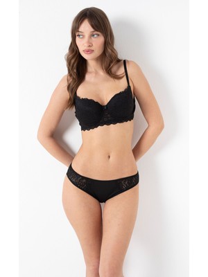 Siyah Dantelli Destekli Balenli Premium Sütyen Takımı