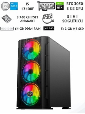 Poison B760 Çipset I5 13400F Rtx 3050 8gb / 64GB Ram 512GB M2 Nvme Oyuncu Bilgisayarı