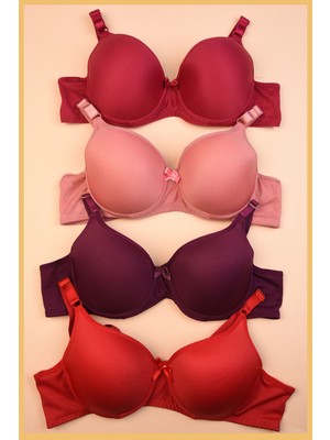 Destekli Dolgulu Sütyen 4 Adet (kırmızı Mürdüm Bordo Gül)