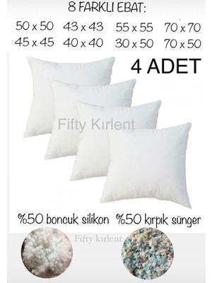 Fifty Home 4 Adet Kırlent Iç Yastık - 8 Farklı Ebat - Dolgusu 50% Boncuk Silikon/50% Kırpık Sünger