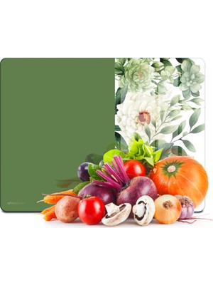 Decovetro Cam Kesme Tahtası ve Sunumluk ve Sunum Tabağı Vintage Yeşil Çiçek 30X40 cm