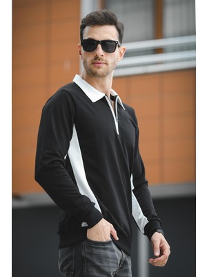 Oksit Shibu Parçalı Yarım Fermuarlı Yakalı Erkek Sweatshirt