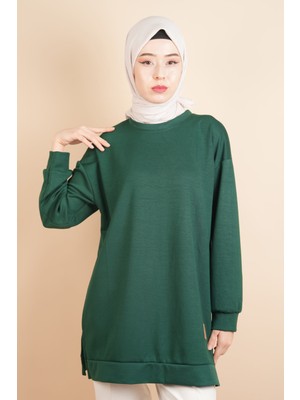 Bayan Tesettür Logolu Sweat Basic Sweat Yeşil