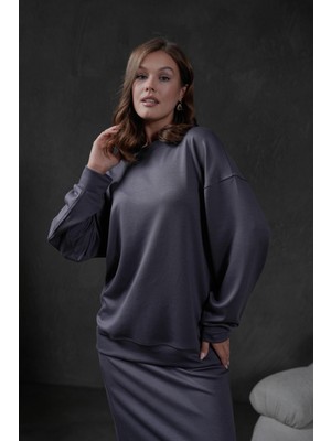 Antrasit Örme Modal Oversize Kadın Sweatshirt 28037