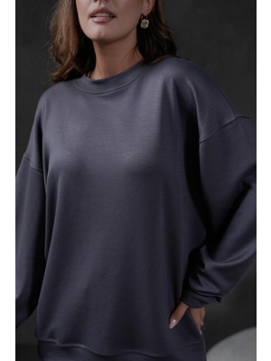 Antrasit Örme Modal Oversize Kadın Sweatshirt 28037