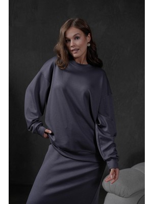 Antrasit Örme Modal Oversize Kadın Sweatshirt 28037