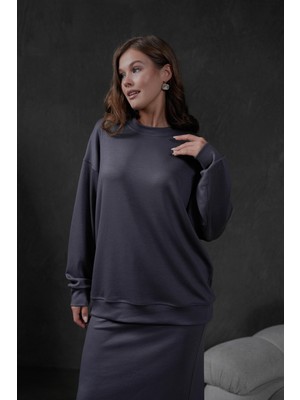 Antrasit Örme Modal Oversize Kadın Sweatshirt 28037