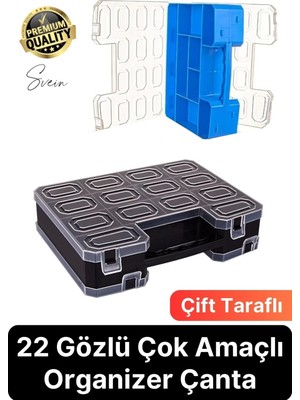 Premium Çift Taraflı Vida Çivi Balıkçı Malzeme Organizer Çanta 22 Gözlü Bölmeli Şeffaf Kilitli Kapak