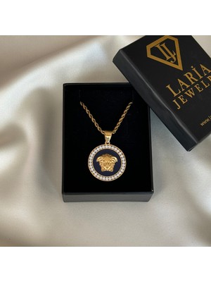 Laria Jewelry Taşlı Lacivert Medusa Kolye