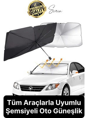 Premium Büyük Boy Titanyum Tüm Araçlarla Uyumlu Geçirmez Dayanıklı Araç Içi Ön Cam Şemsiye Güneşlik