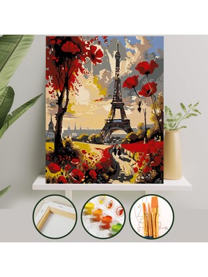 Palmiye Hobi Sanat Sayılarla Boyama Tuval Seti Fırça Boya Dahil (Çıtalı) 40X50 cm - Eyfel Kulesi