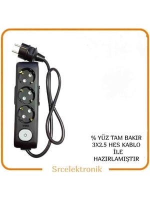 Viko Multi-Let 3'lü Anahtarlı Topraklı Çocuk Korumalı Uzatma ( 3x2.5 Hes Kablo Tam Bakır) Ttr Kablo HO5VV-F