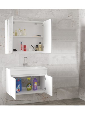 Alfa Banyo Estella Ea-Beyaz-65 cm Mdf-Ayna Dolaplı, Lavabolu Banyo Dolabı Takımı**demonte Değil**