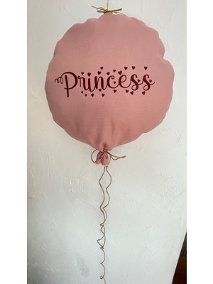 Woodhub Yuvarlak Bez Balon Decoratif Kırlent, Princess Yazılı Bebek, Çoçuk Kapı Süsü