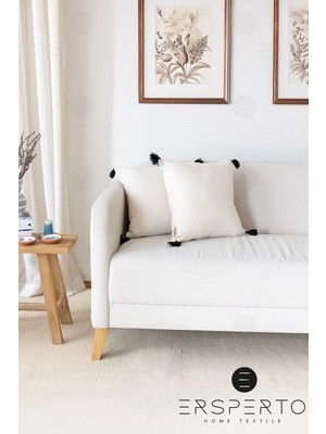 Woodhub Otantica Püsküllü Keten Dekoratif Kırlent Kılıfı Yastık Kılıfı 1 Adet 43X43CM