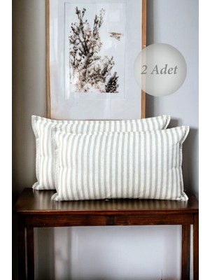 Woodhub Modern 2'li Kahverengi Çizgili Pamuklu Dekoratif 30X50 cm Yastık/kırlent Kılıfı