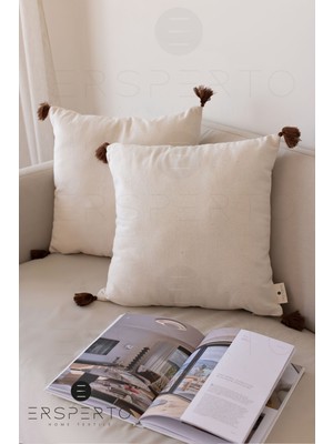 Woodhub Otantica Püsküllü Keten Dekoratif Kırlent Kılıfı Yastık Kılıfı 1 Adet 43X43CM