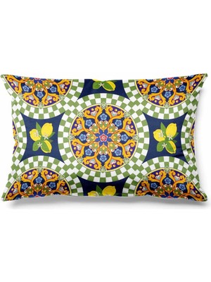 Woodhub Dikdörtgen Sicilya Desenli Çift Tarafı Baskılı Süet Kırlent Kılıfı