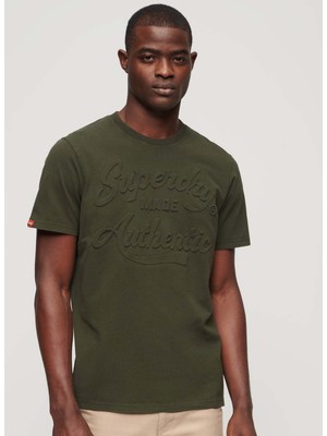 Superdry Bisiklet Yaka Düz Koyu Yeşil Erkek T-Shirt M1011915A1KM_EMBOSSED Archıve Graph