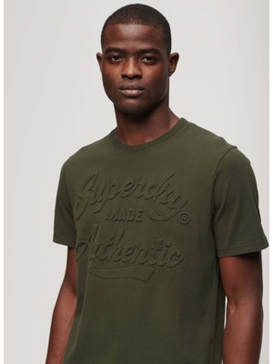 Superdry Bisiklet Yaka Düz Koyu Yeşil Erkek T-Shirt M1011915A1KM_EMBOSSED Archıve Graph