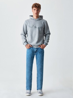 LTB Erkek Sıgnlı Kapüşonlu Fermuarsız Regular Fit Gri Sweatshırt