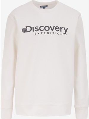 Discovery Expedition Ekru Erkek Bisiklet Yaka Relaxed Fit Baskılı Sweatshirt D4WM-SWT3225