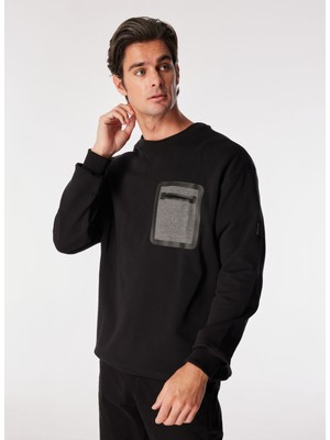 Fabrika Bisiklet Yaka Düz Siyah Erkek Sweatshırt F4WM-SWT 2798