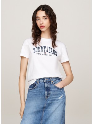 Tommy Jeans Yuvarlak Yaka Baskılı Beyaz Kadın T-Shirt Tjw Reg Varsıty Tee