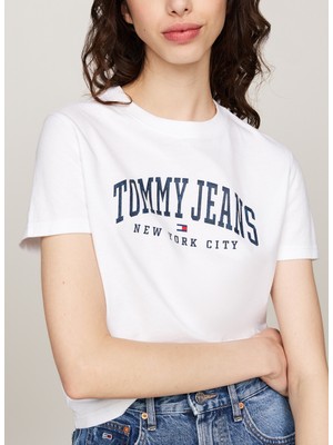 Tommy Jeans Yuvarlak Yaka Baskılı Beyaz Kadın T-Shirt Tjw Reg Varsıty Tee