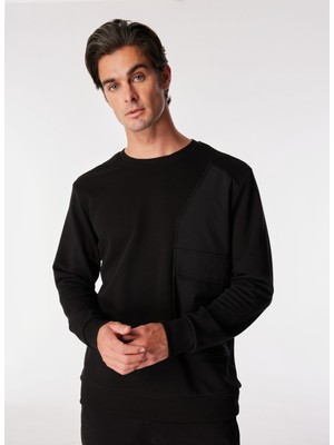 Fabrika Bisiklet Yaka Düz Siyah Erkek Sweatshırt F4WM-SWT 2759