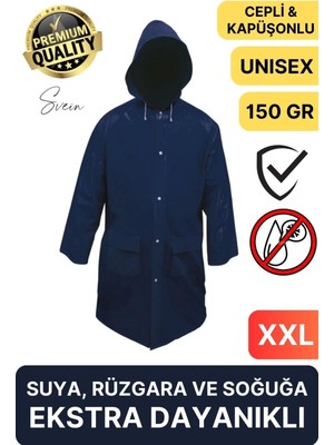 Premium Laci Xxl 150 gr Kapüşonlu Cepli Yağmurluk Su Rüzgar Soğuk Geçirmez Unisex Çıtçıtlı Pardösü